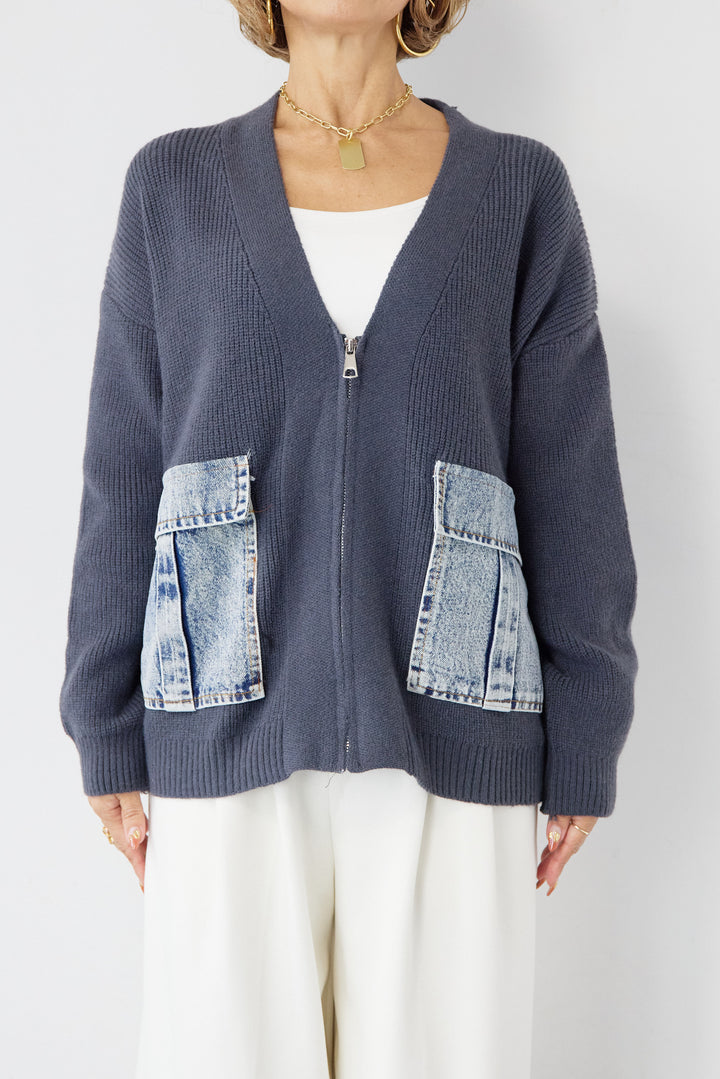 デニムポケットジップカーディガン