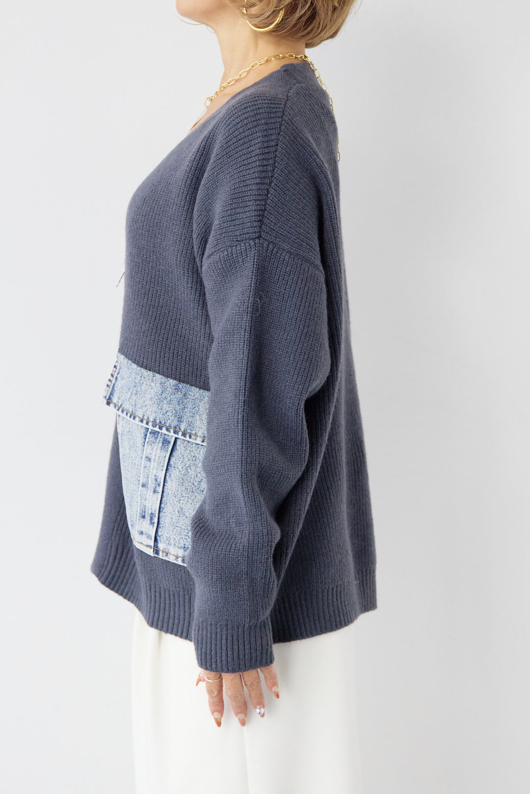 デニムポケットジップカーディガン