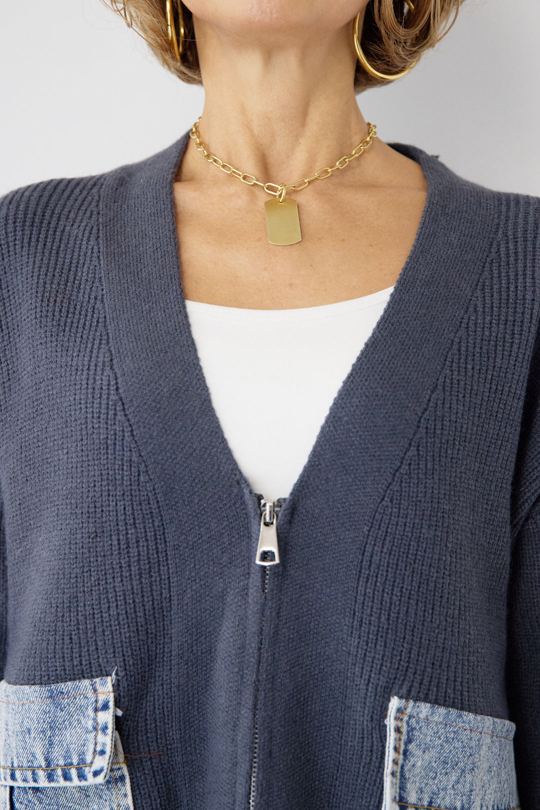 デニムポケットジップカーディガン