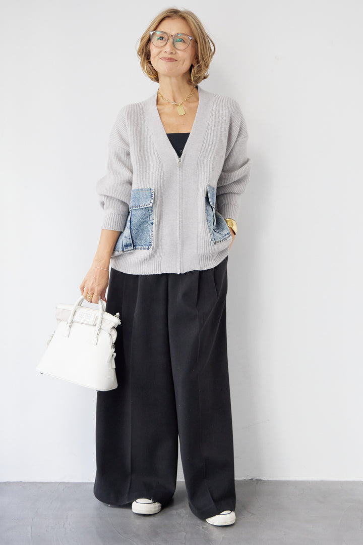 デニムポケットジップカーディガン