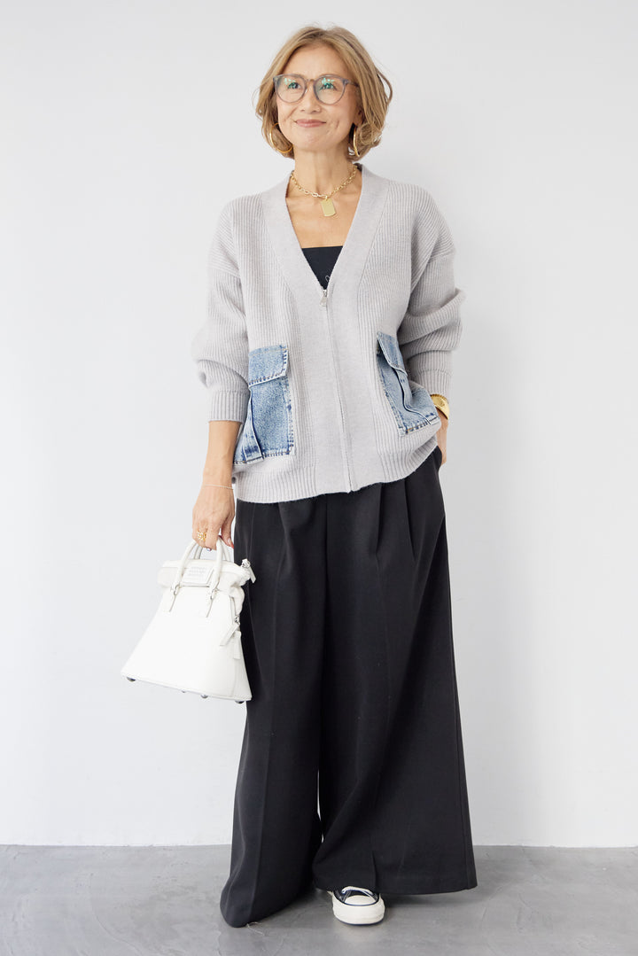 デニムポケットジップカーディガン