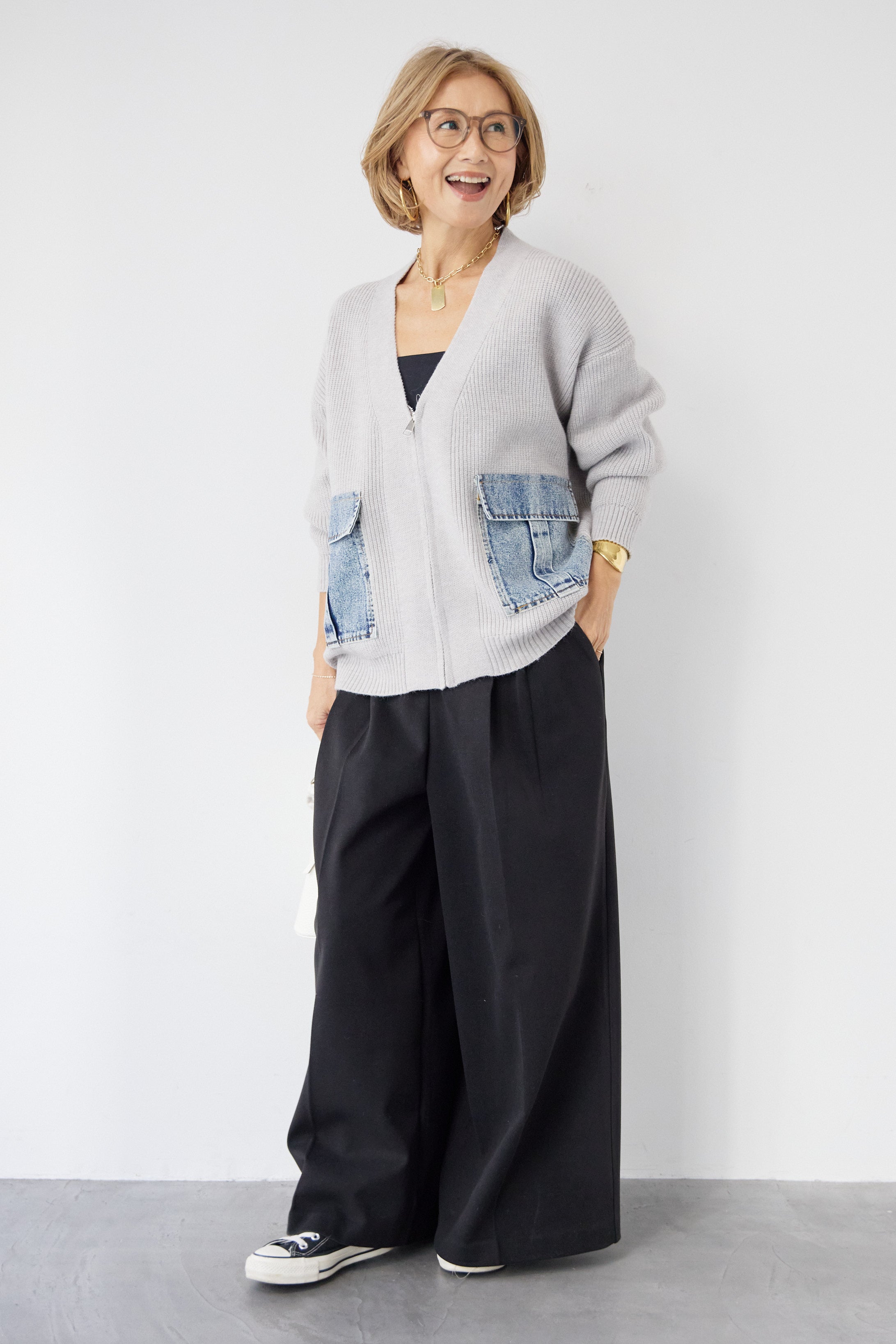 デニムポケットジップカーディガン – plusotoha