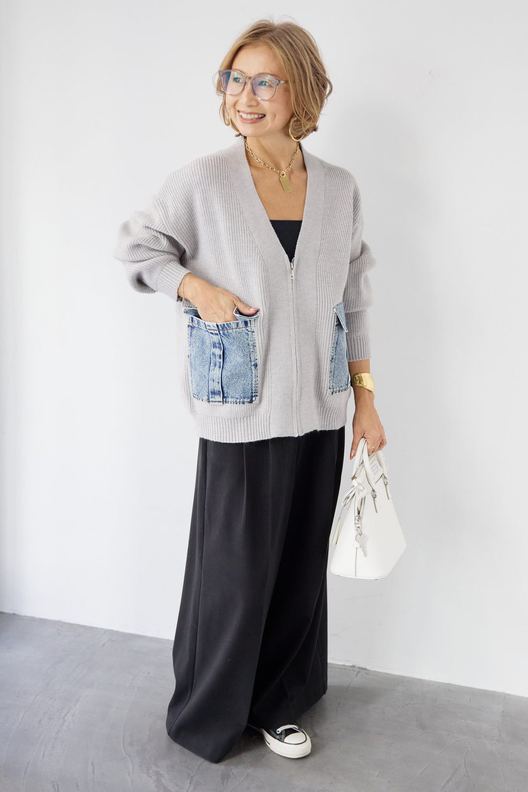 デニムポケットジップカーディガン