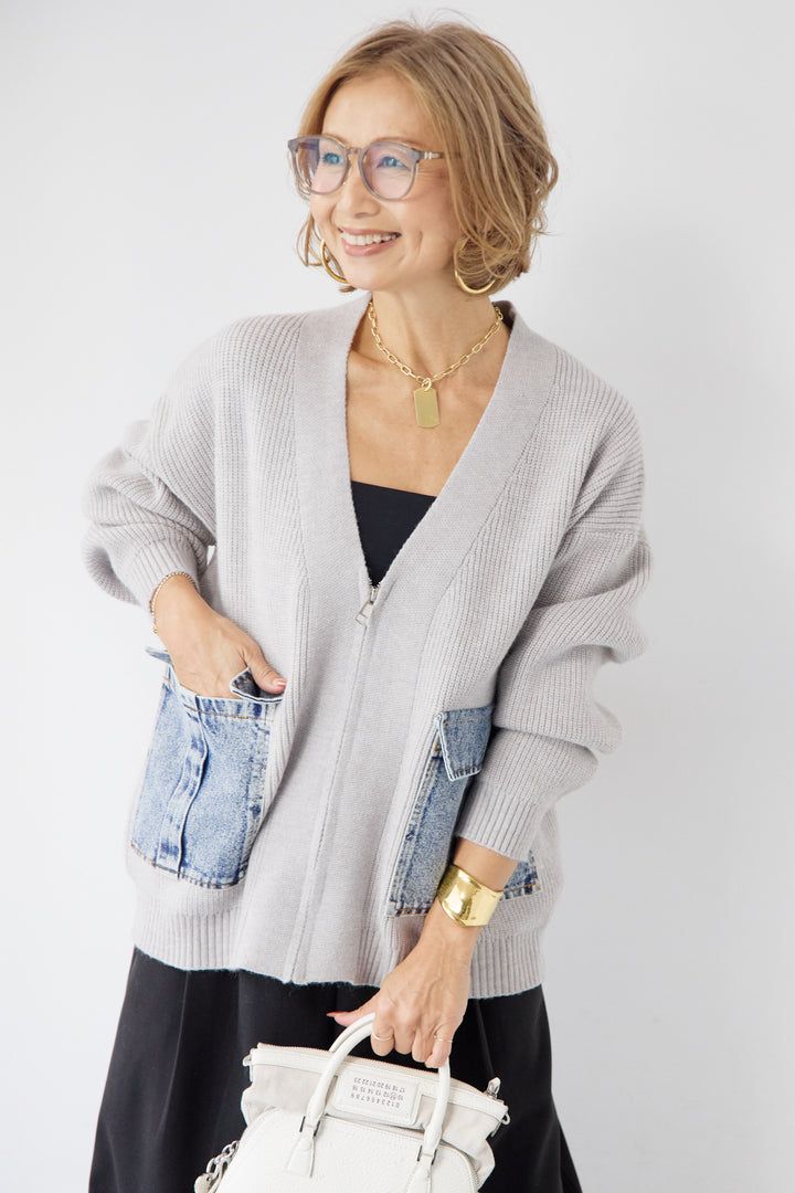 デニムポケットジップカーディガン