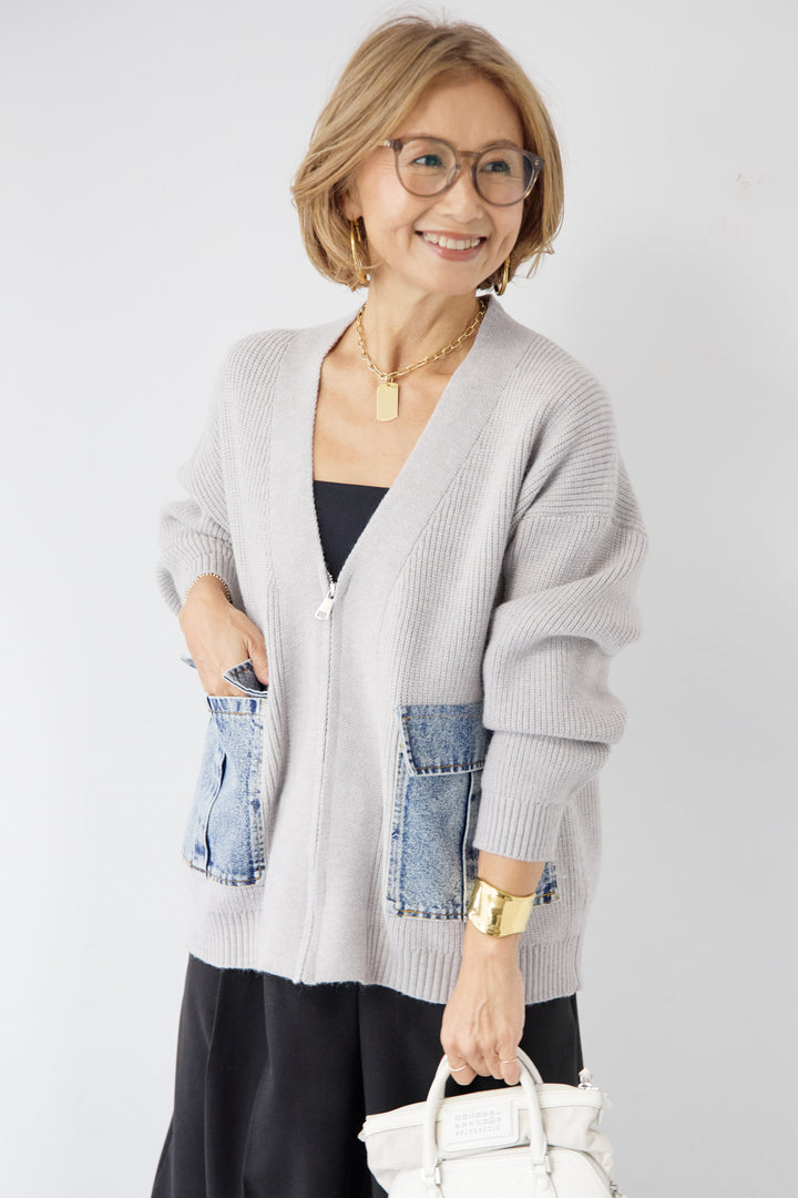 デニムポケットジップカーディガン