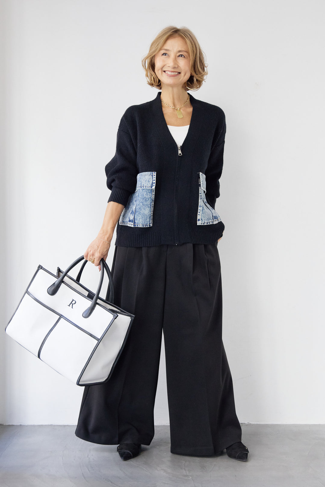 デニムポケットジップカーディガン