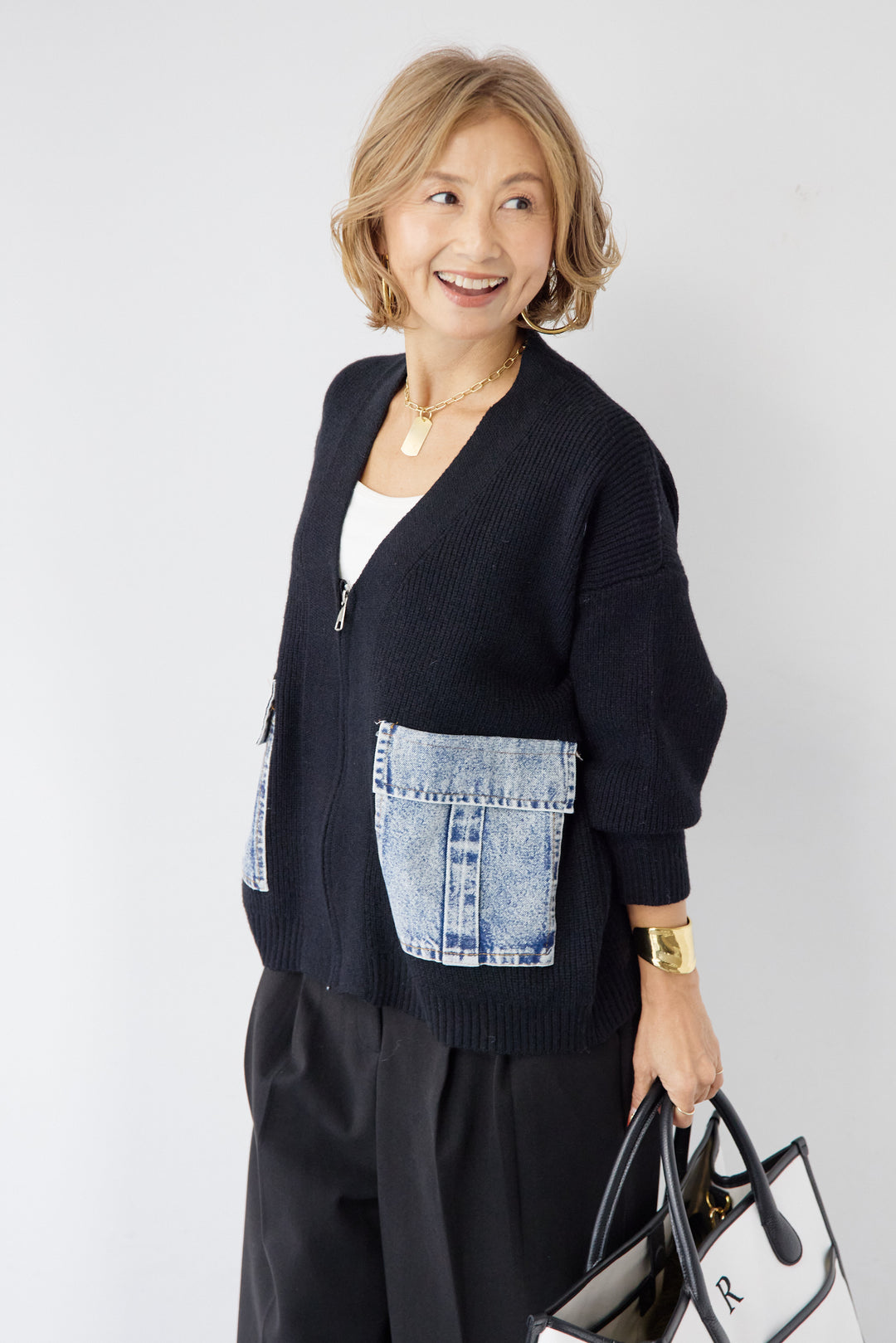 デニムポケットジップカーディガン