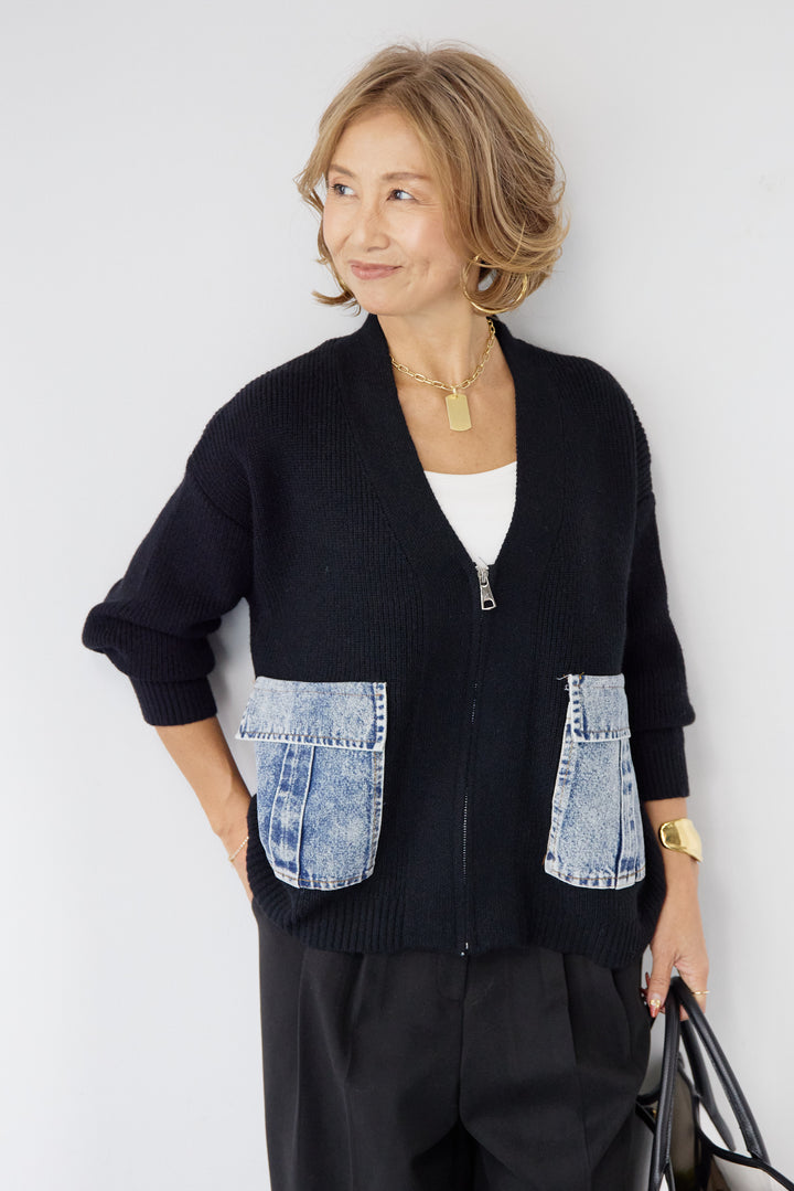 デニムポケットジップカーディガン