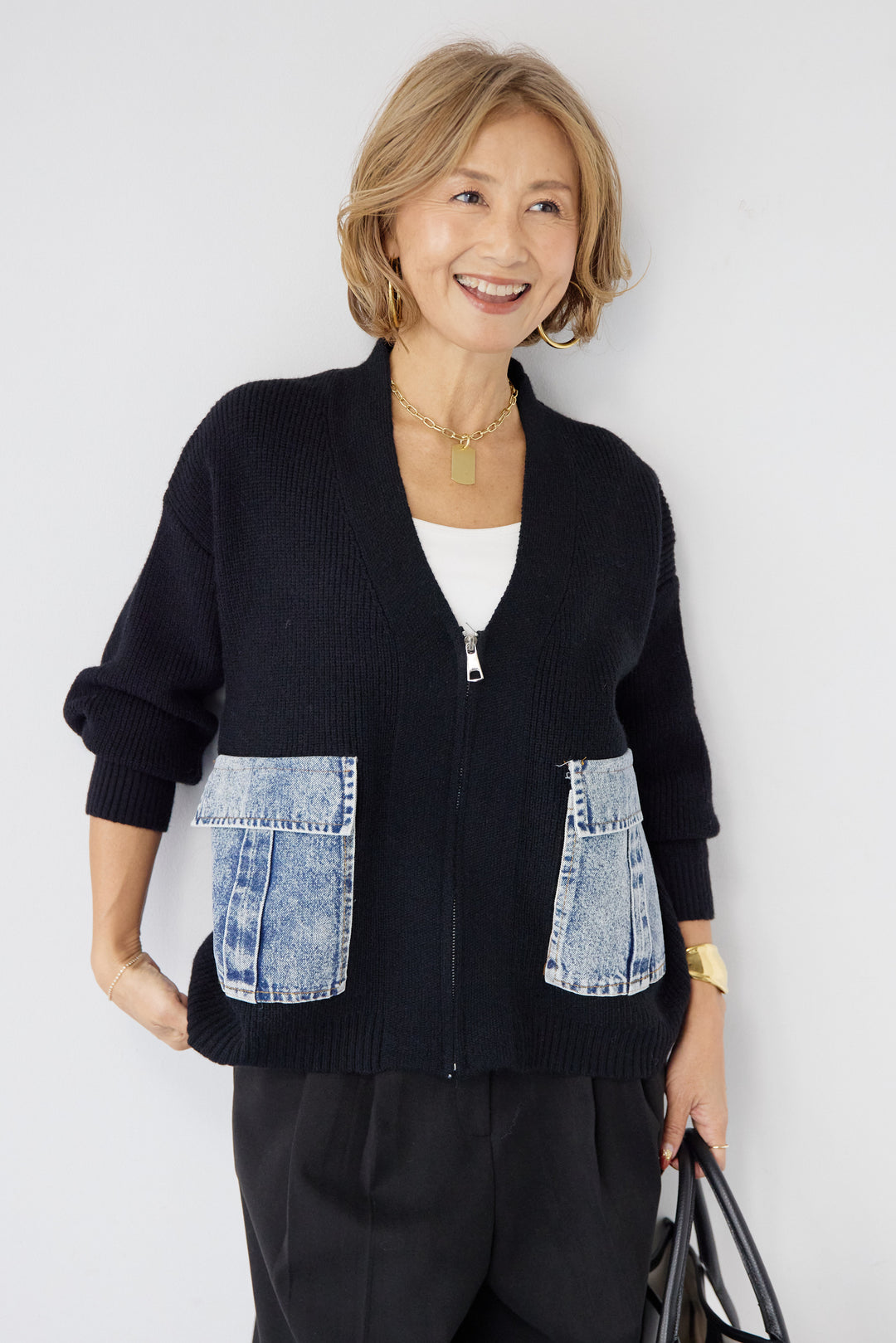 デニムポケットジップカーディガン