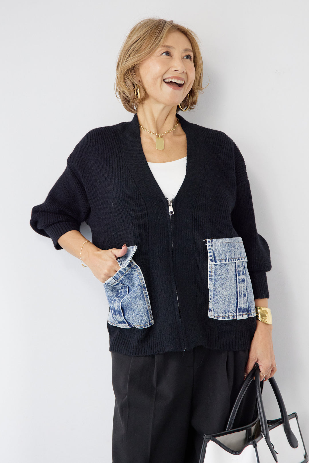 デニムポケットジップカーディガン