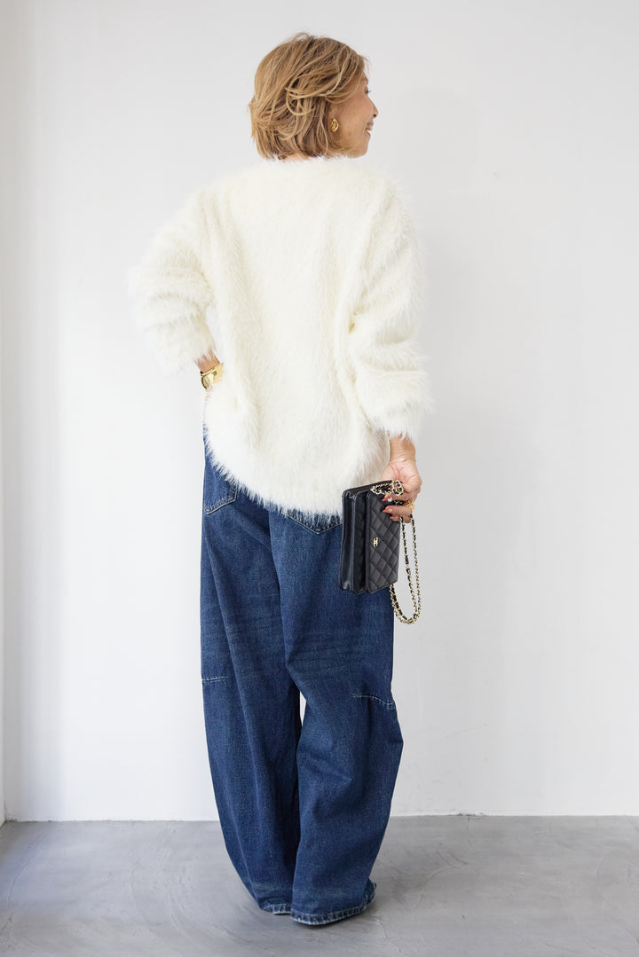 [SET]エアリーシャギーカーディガン+カーブデニムパンツ(2set)