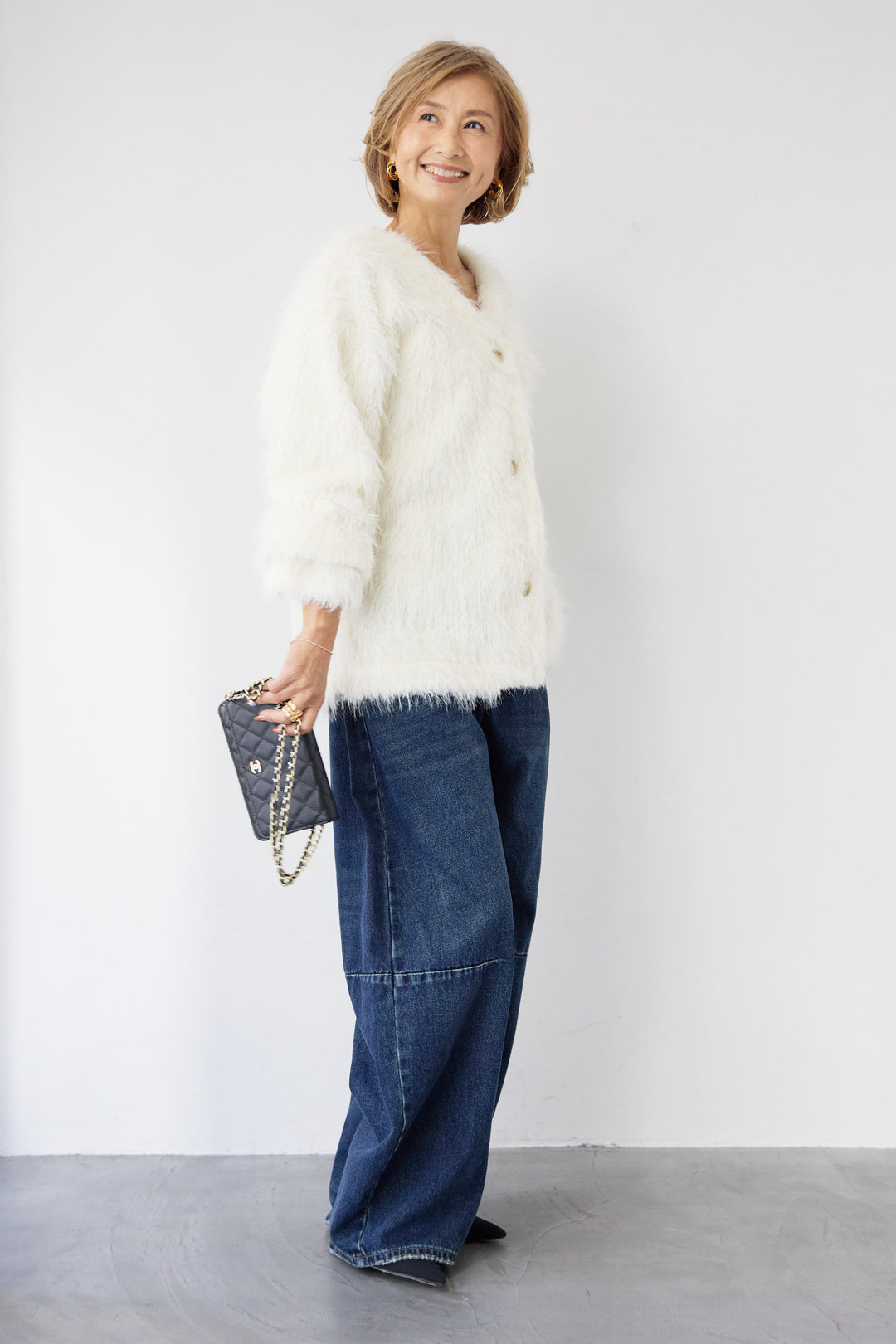 [SET]エアリーシャギーカーディガン+カーブデニムパンツ(2set)