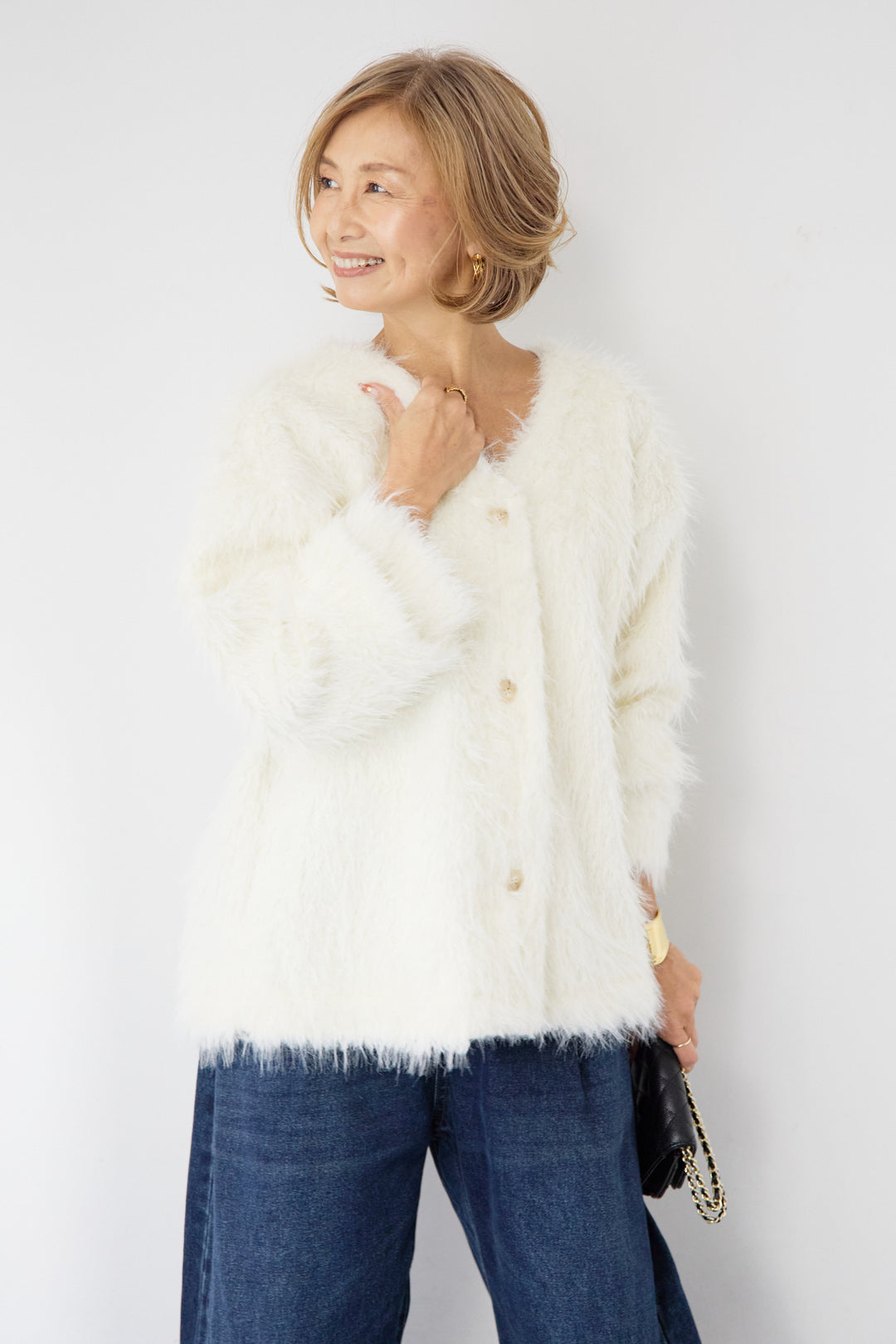 [SET]エアリーシャギーカーディガン+カーブデニムパンツ(2set)