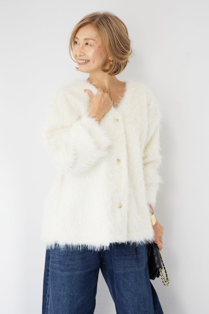 [SET]エアリーシャギーカーディガン+カーブデニムパンツ(2set)