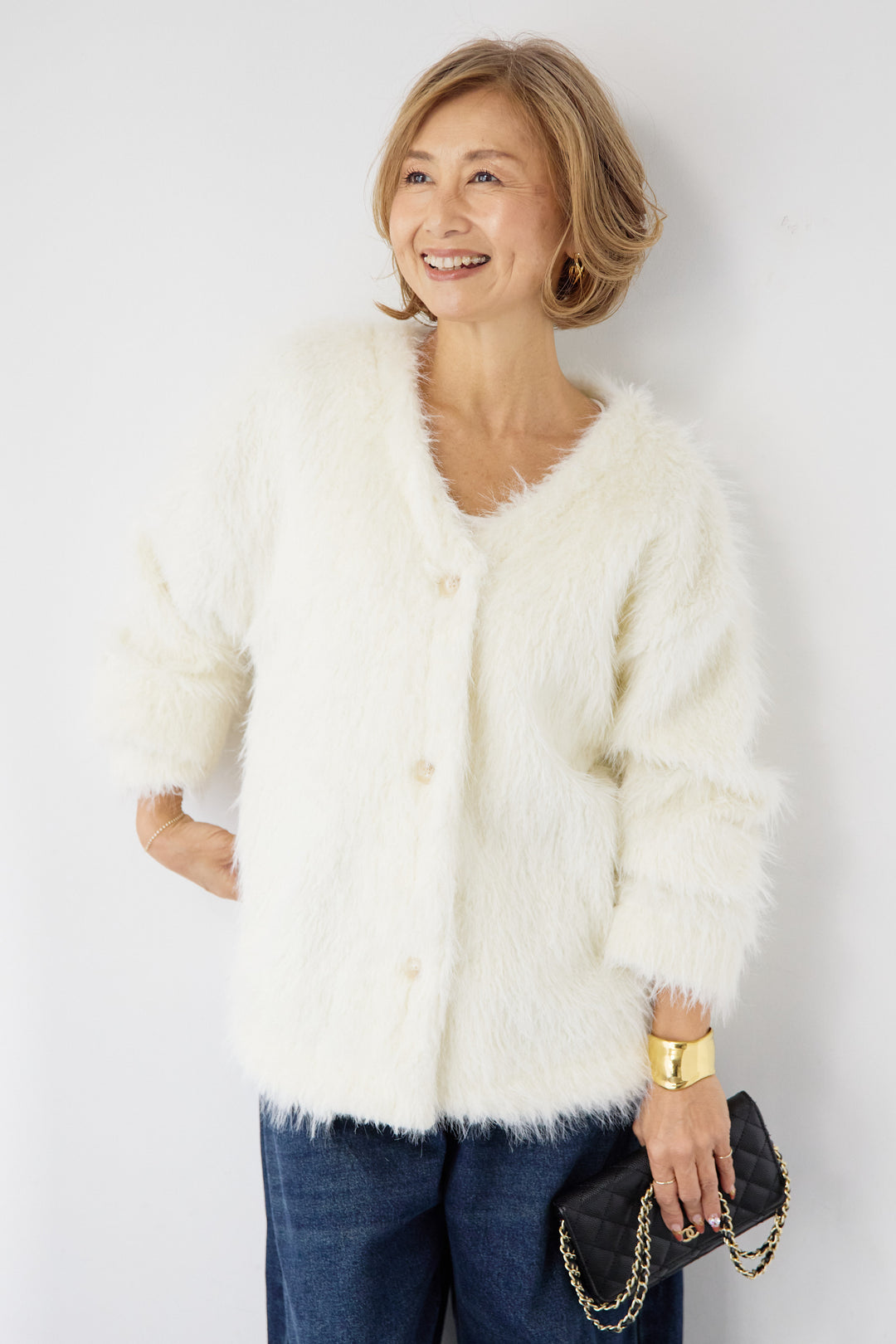 [SET]エアリーシャギーカーディガン+カーブデニムパンツ(2set)