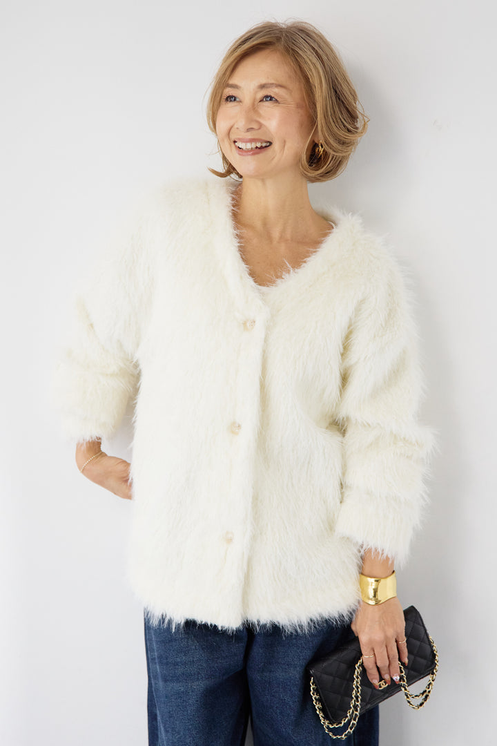 [SET]エアリーシャギーカーディガン+カーブデニムパンツ(2set)