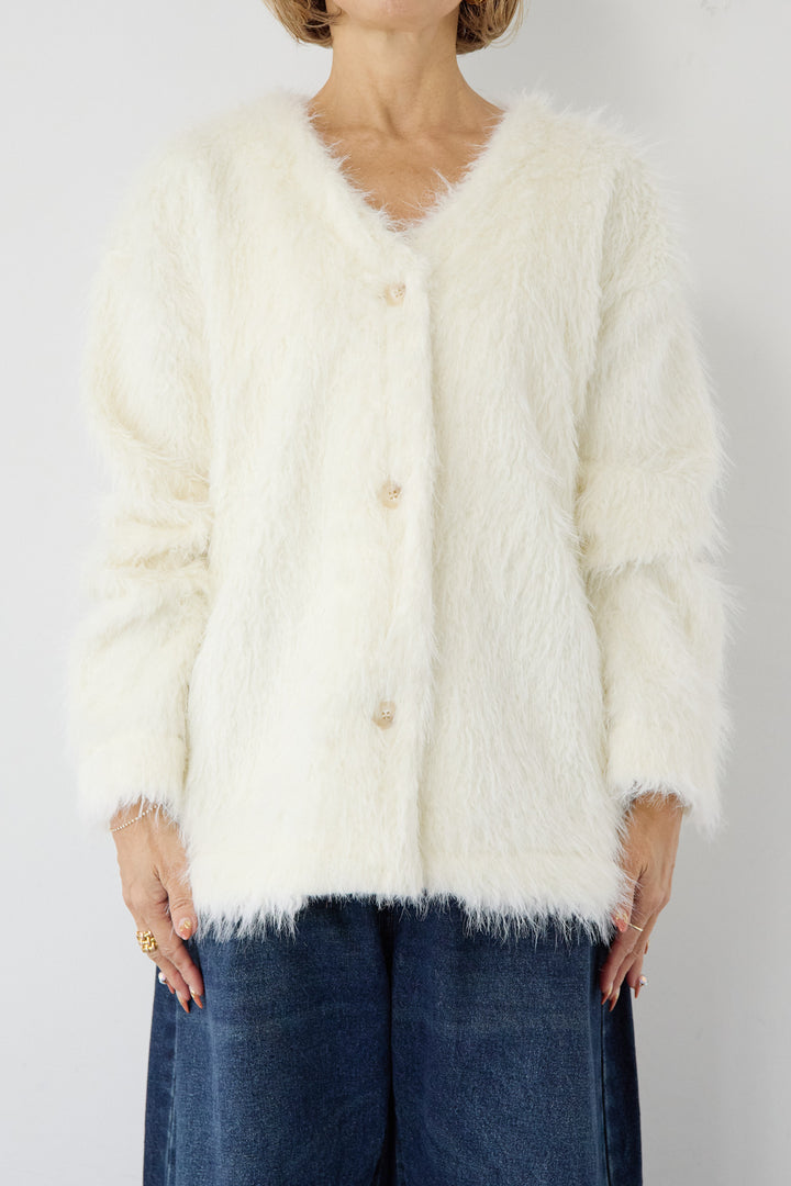 [SET]エアリーシャギーカーディガン+カーブデニムパンツ(2set)