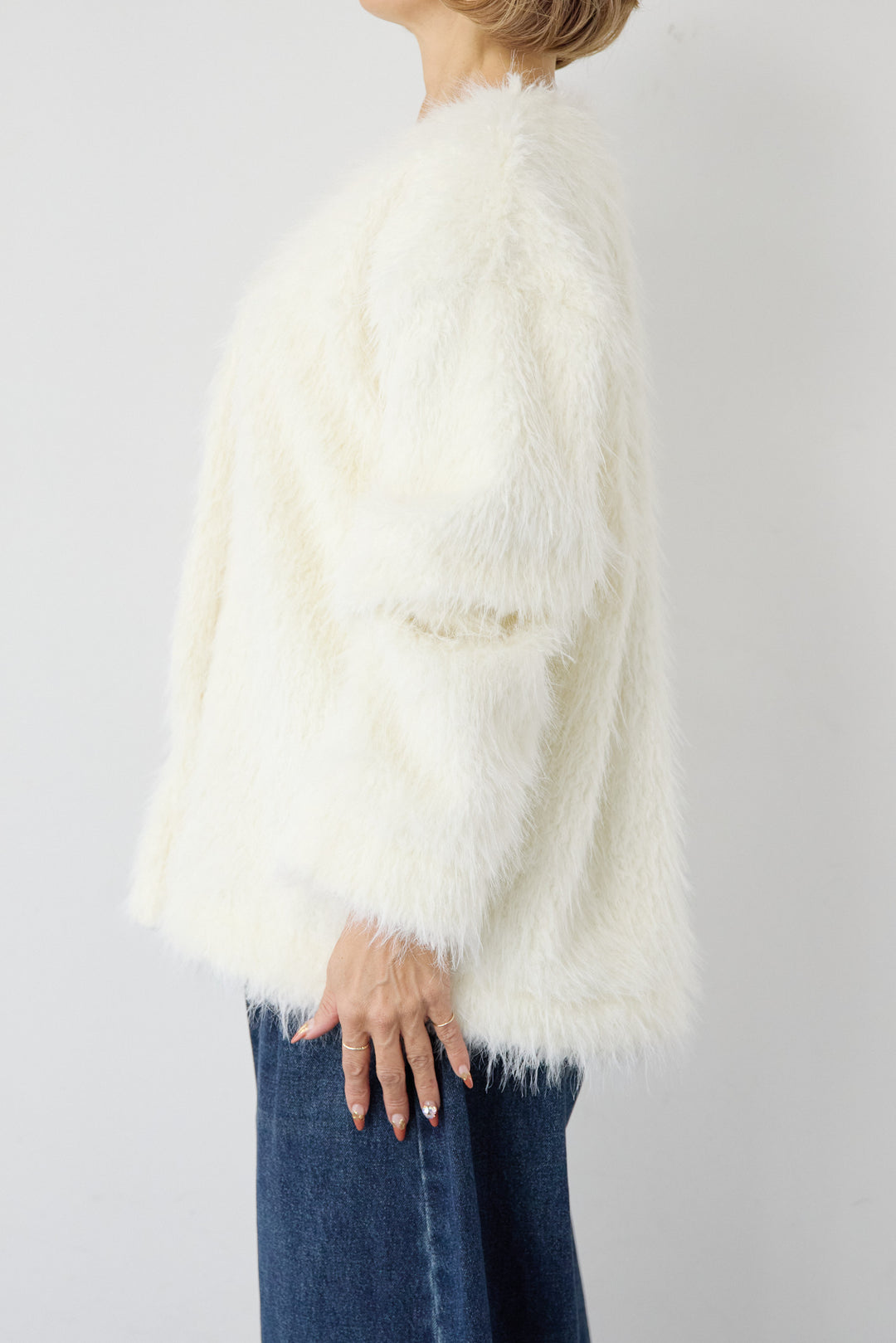 [SET]エアリーシャギーカーディガン+カーブデニムパンツ(2set)