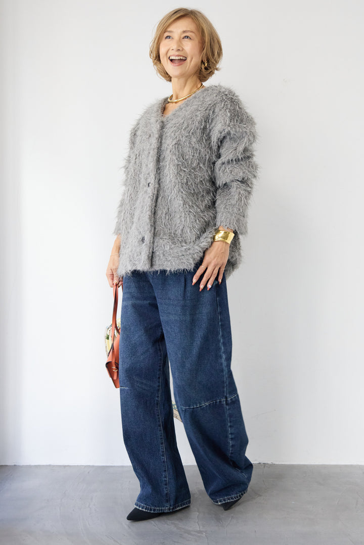 [SET]エアリーシャギーカーディガン+カーブデニムパンツ(2set)