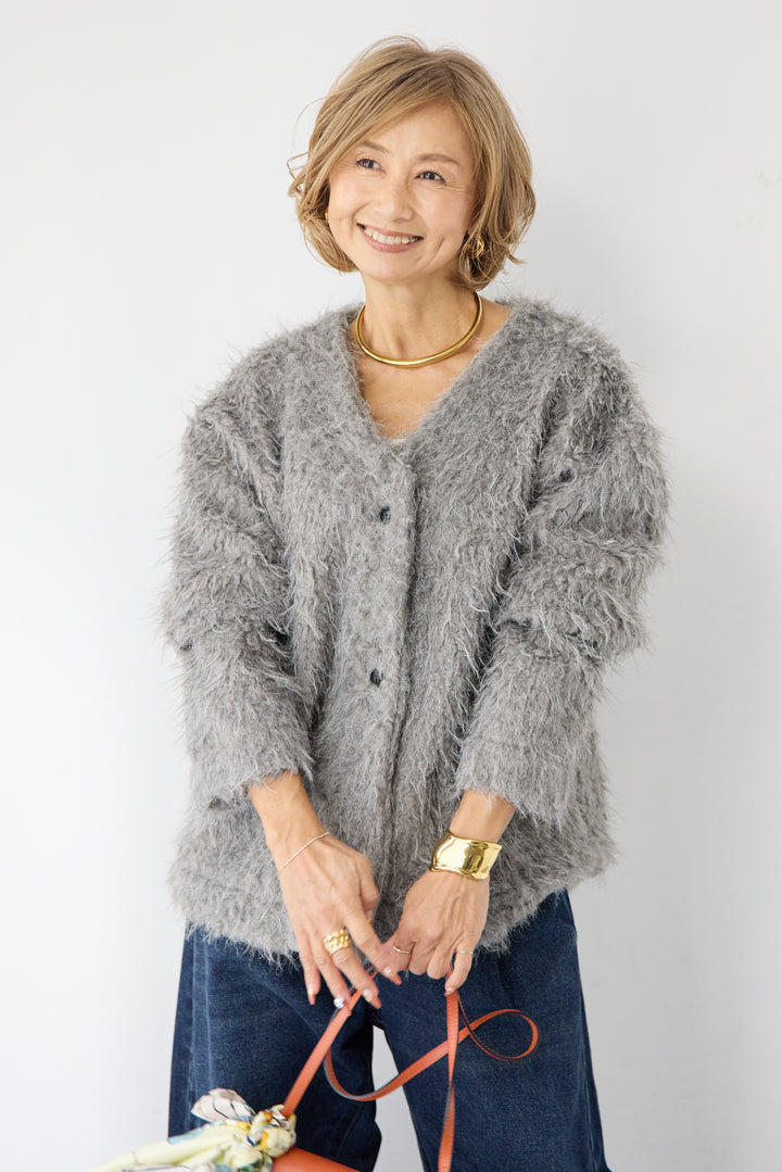 [SET]エアリーシャギーカーディガン+カーブデニムパンツ(2set)