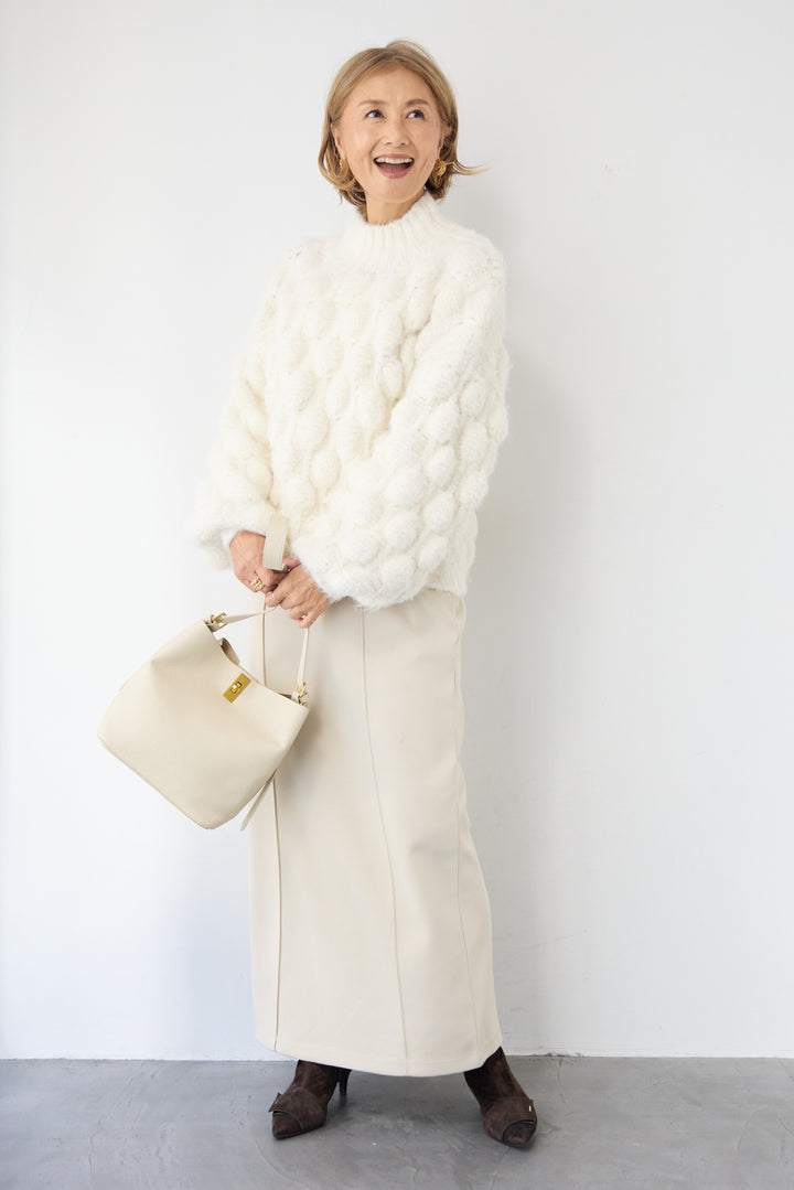 [SET]ポコポコニットプルオーバー+ダンボール ピンタックロングスカート(2set)