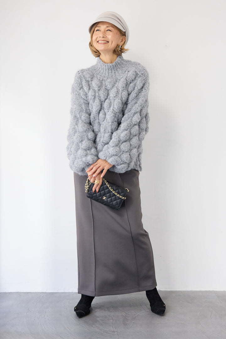 [SET]ポコポコニットプルオーバー+ダンボール ピンタックロングスカート(2set)