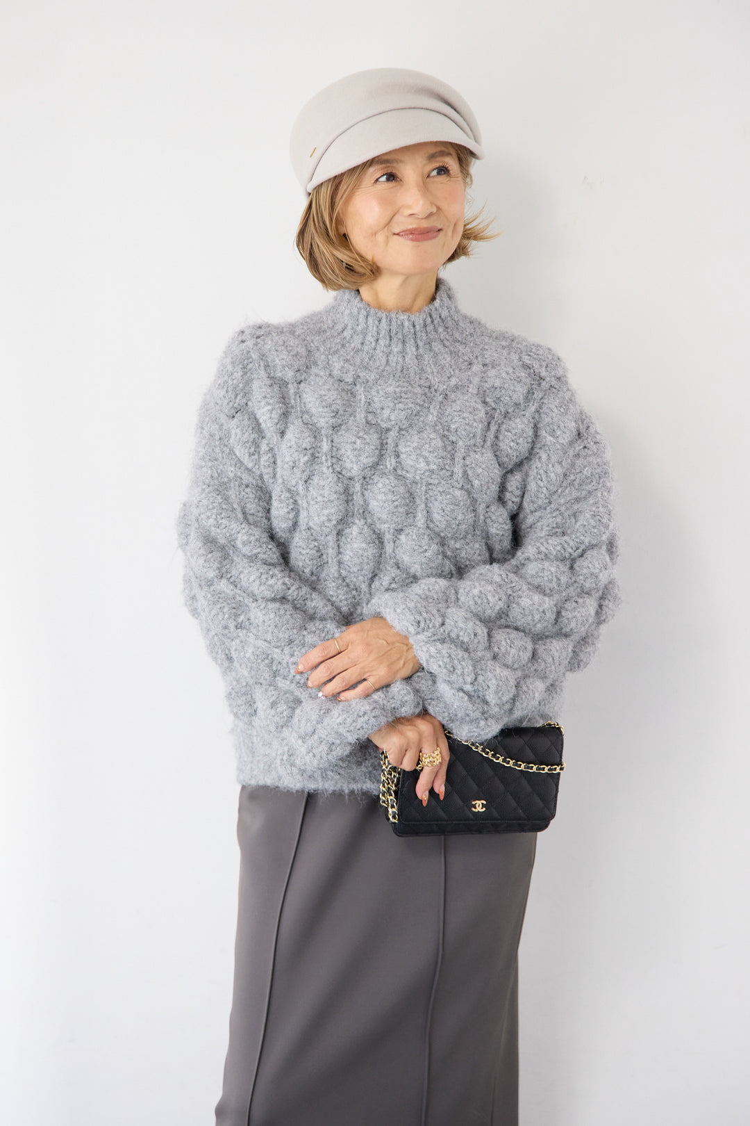 [SET]ポコポコニットプルオーバー+ダンボール ピンタックロングスカート(2set)