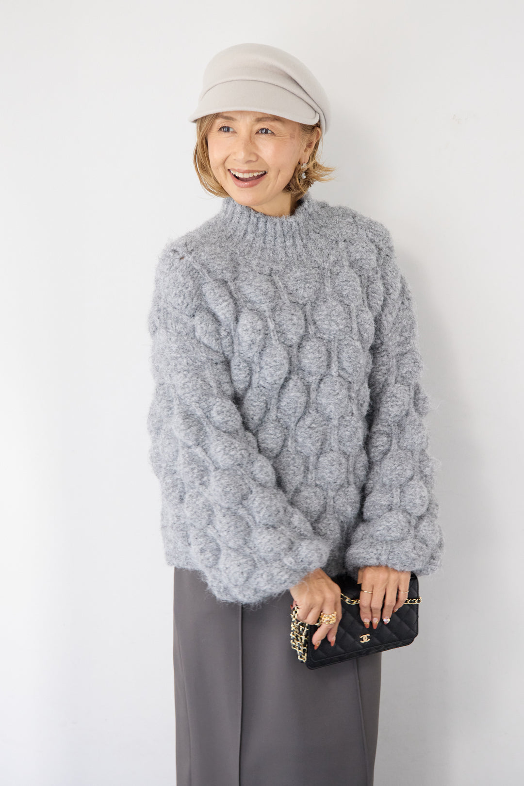 [SET]ポコポコニットプルオーバー+ダンボール ピンタックロングスカート(2set)