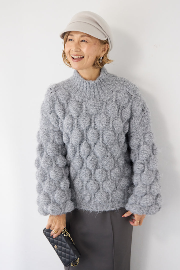 [SET]ポコポコニットプルオーバー+ダンボール ピンタックロングスカート(2set)