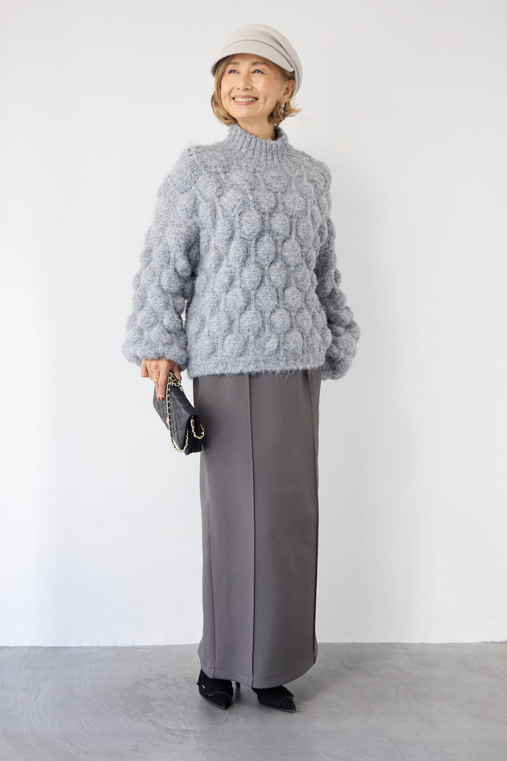 [SET]ポコポコニットプルオーバー+ダンボール ピンタックロングスカート(2set)