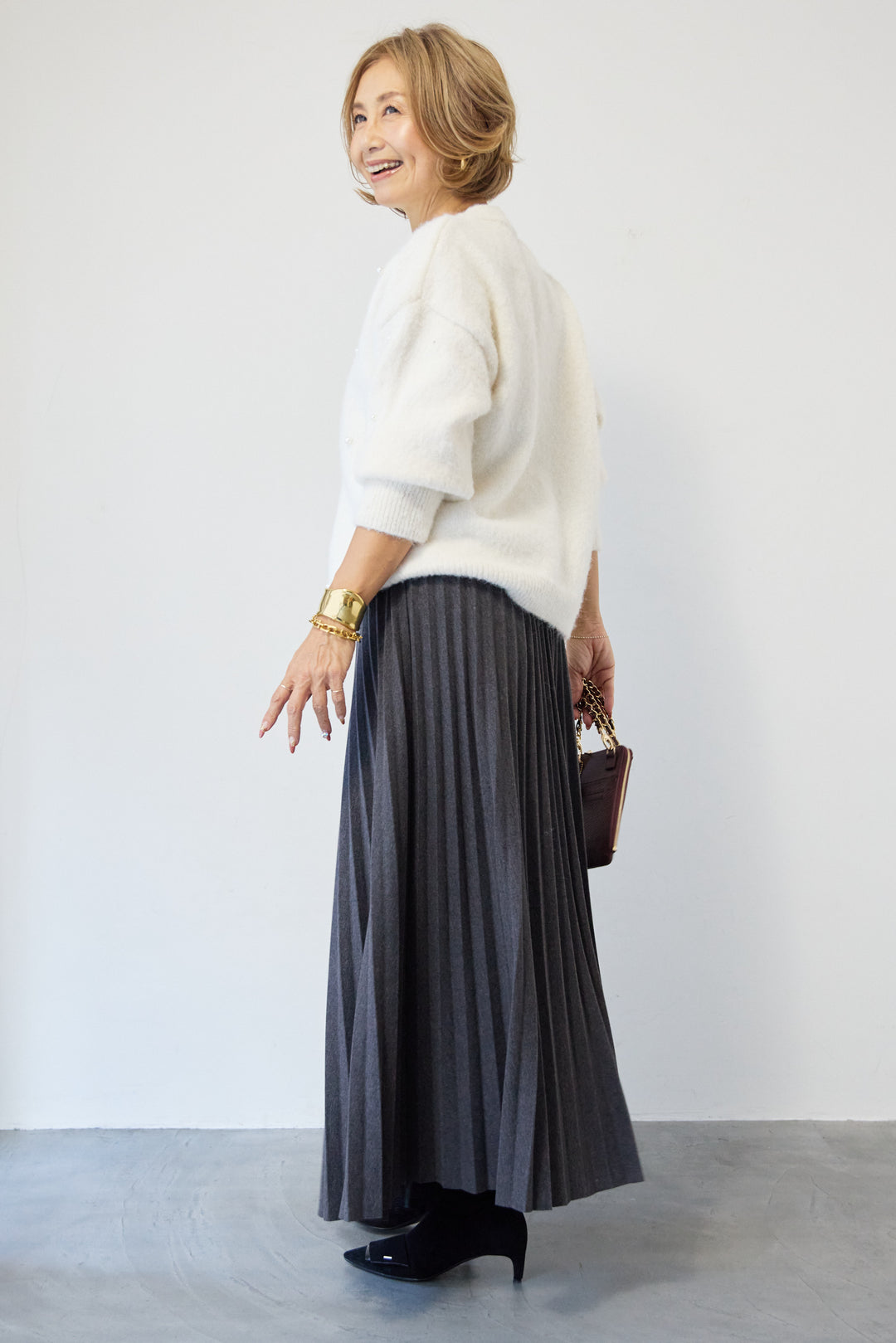 [SET]パールニット+ウエストゴムプリーツスカート(2set)