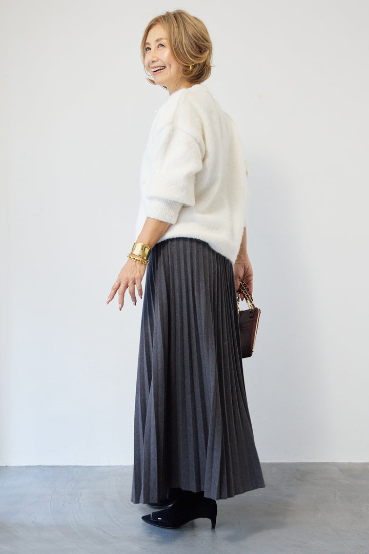 [SET]パールニット+ウエストゴムプリーツスカート(2set)