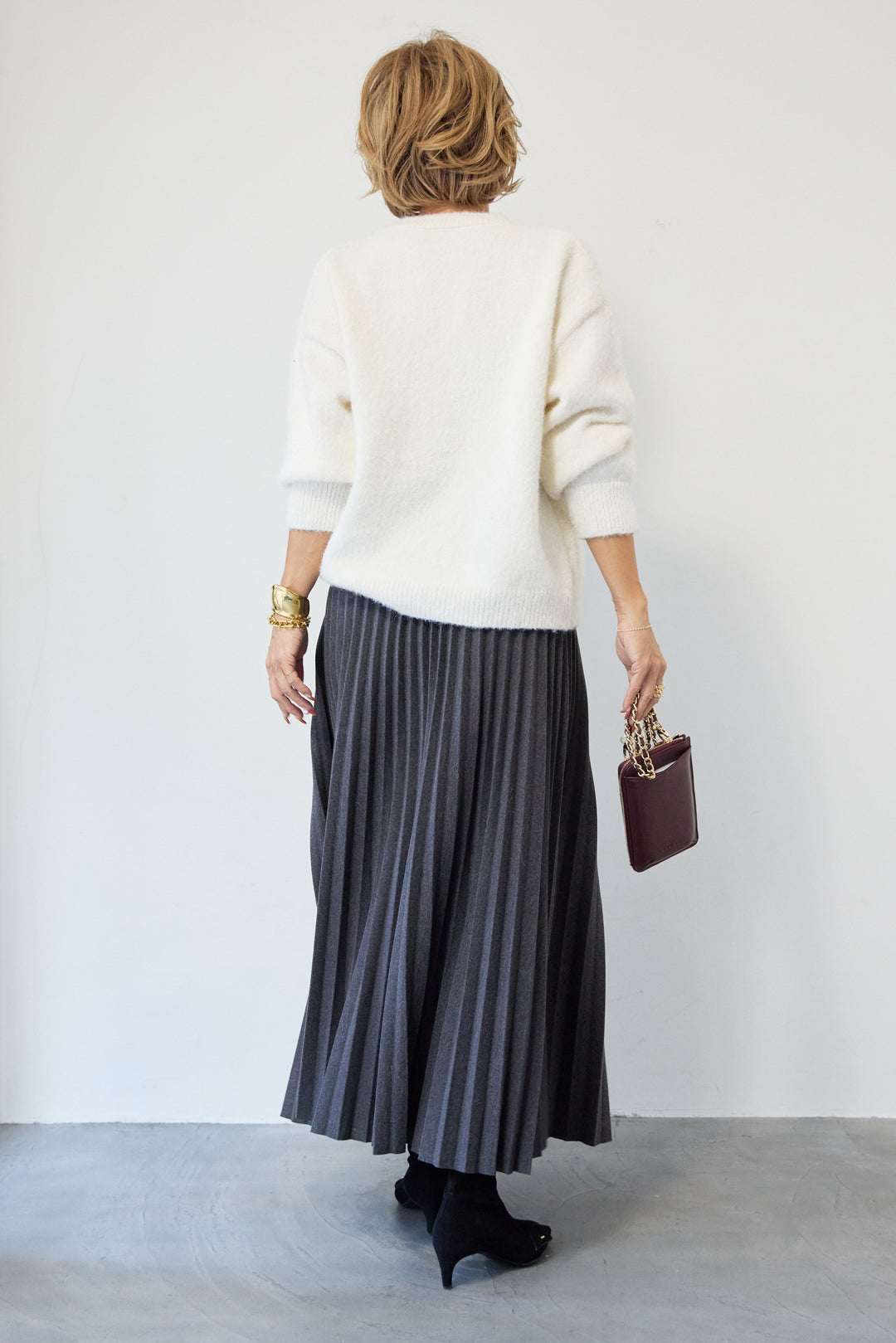 [SET]パールニット+ウエストゴムプリーツスカート(2set)