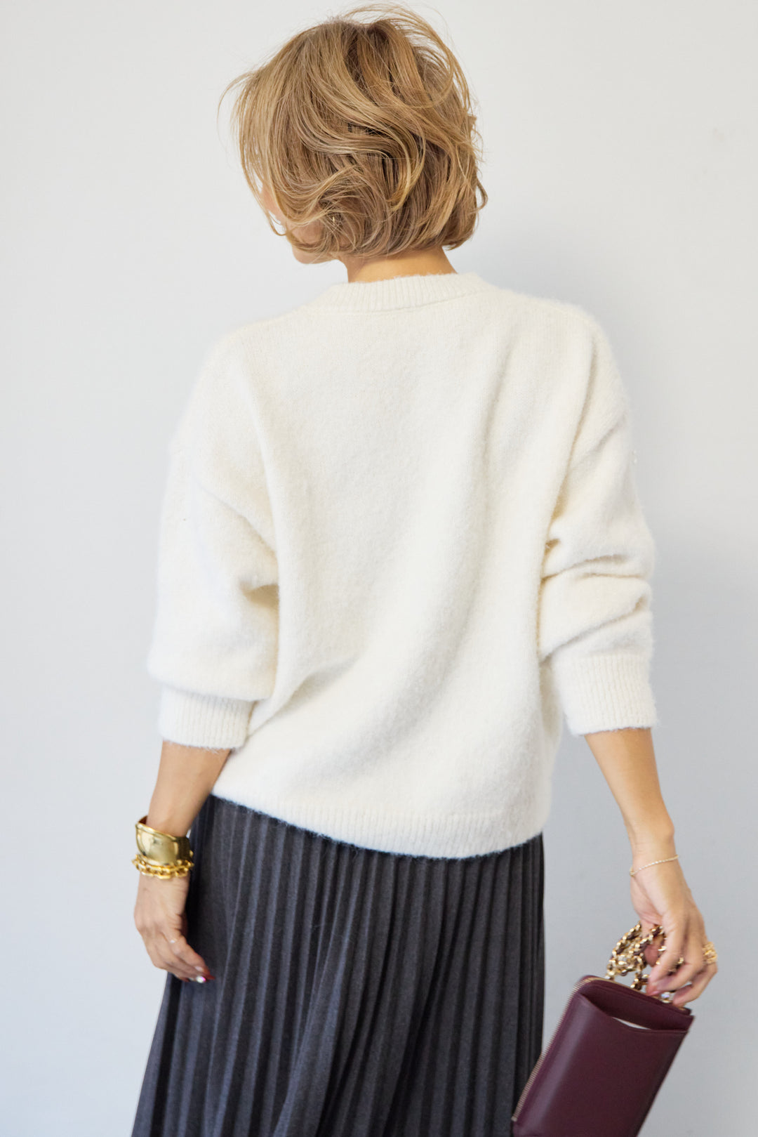 [SET]パールニット+ウエストゴムプリーツスカート(2set)