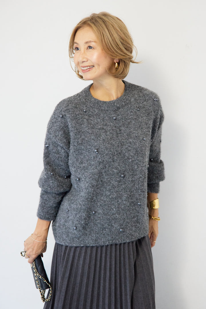 [SET]パールニット+ウエストゴムプリーツスカート(2set)