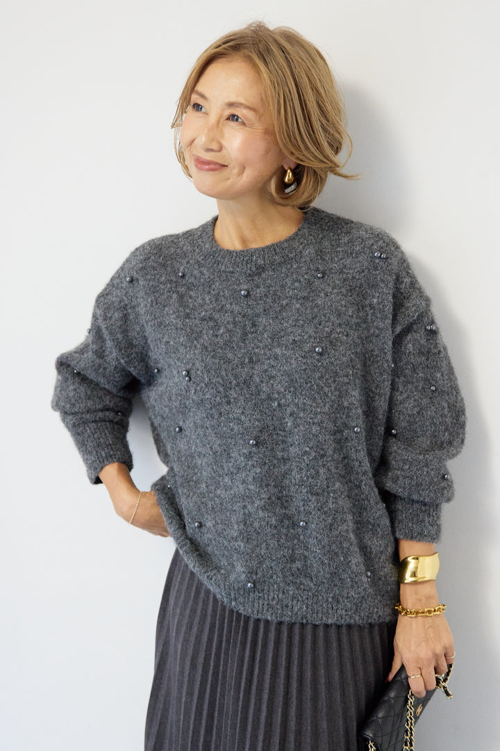 [SET]パールニット+ウエストゴムプリーツスカート(2set)