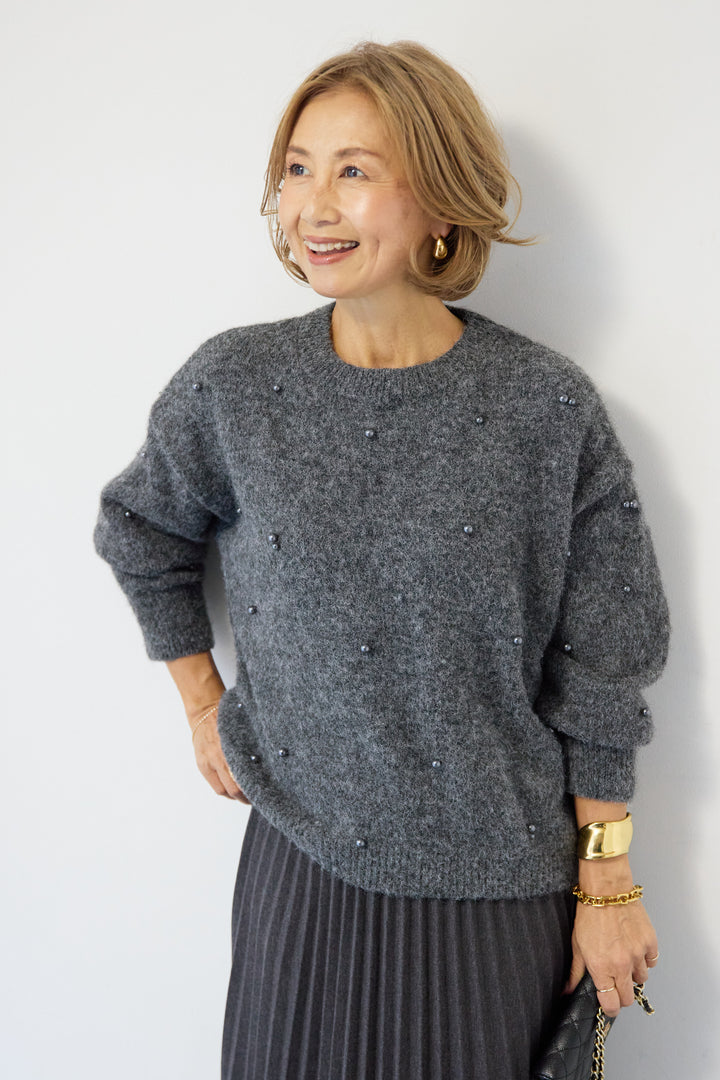 [SET]パールニット+ウエストゴムプリーツスカート(2set)