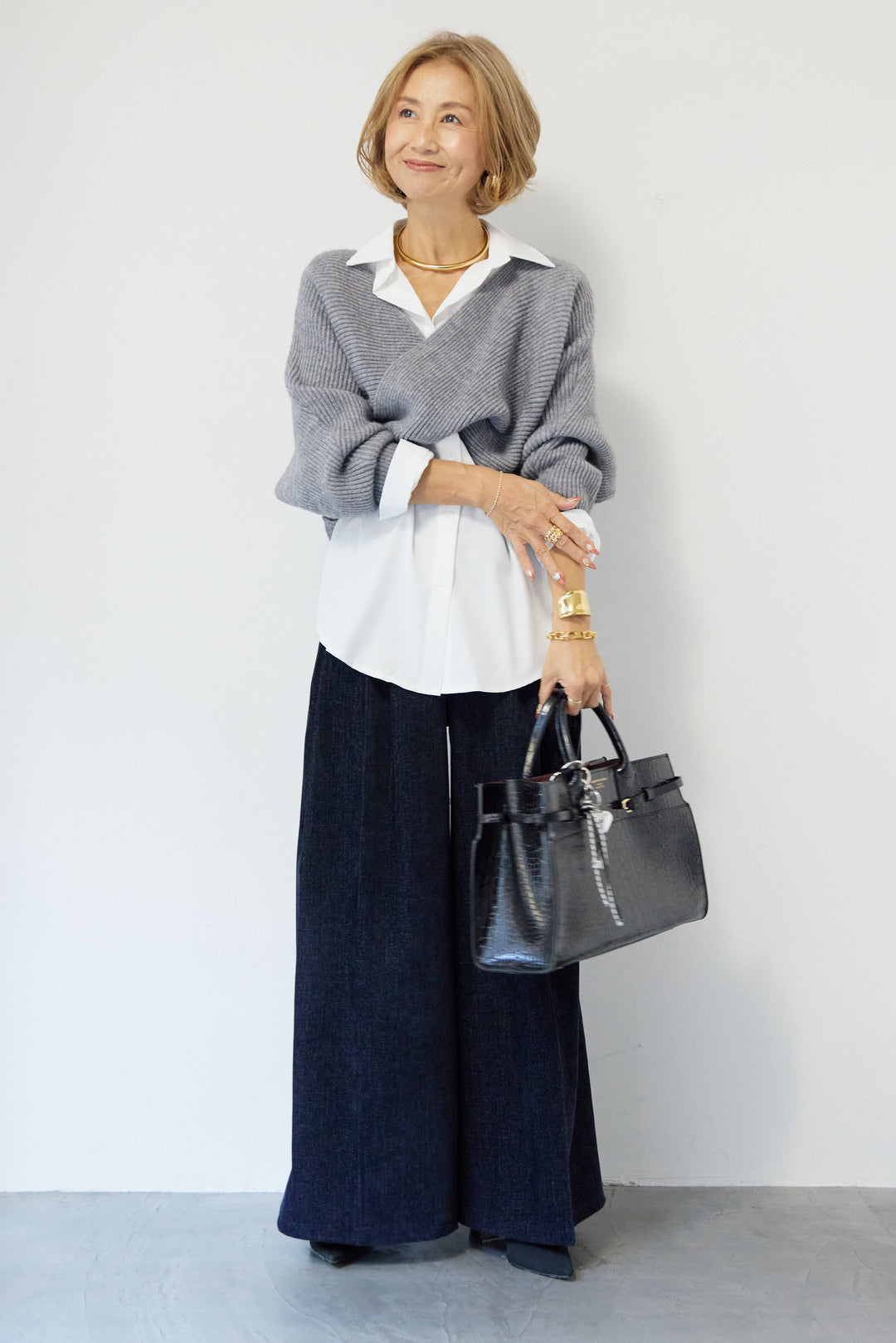 ツイストデザインニット+シャツアンサンブル