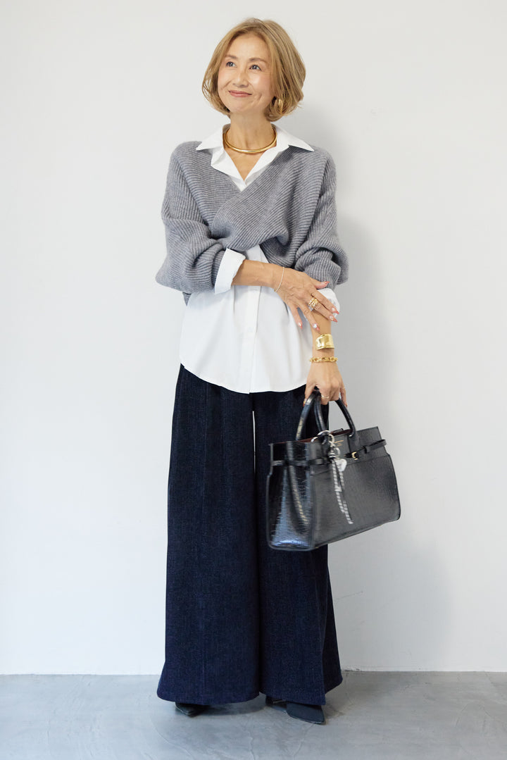 ツイストデザインニット+シャツアンサンブル