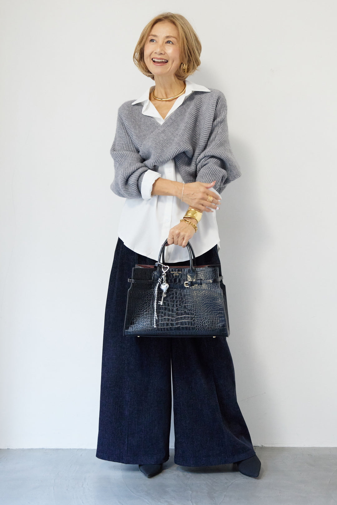 ツイストデザインニット+シャツアンサンブル