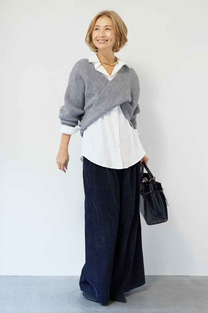 ツイストデザインニット+シャツアンサンブル