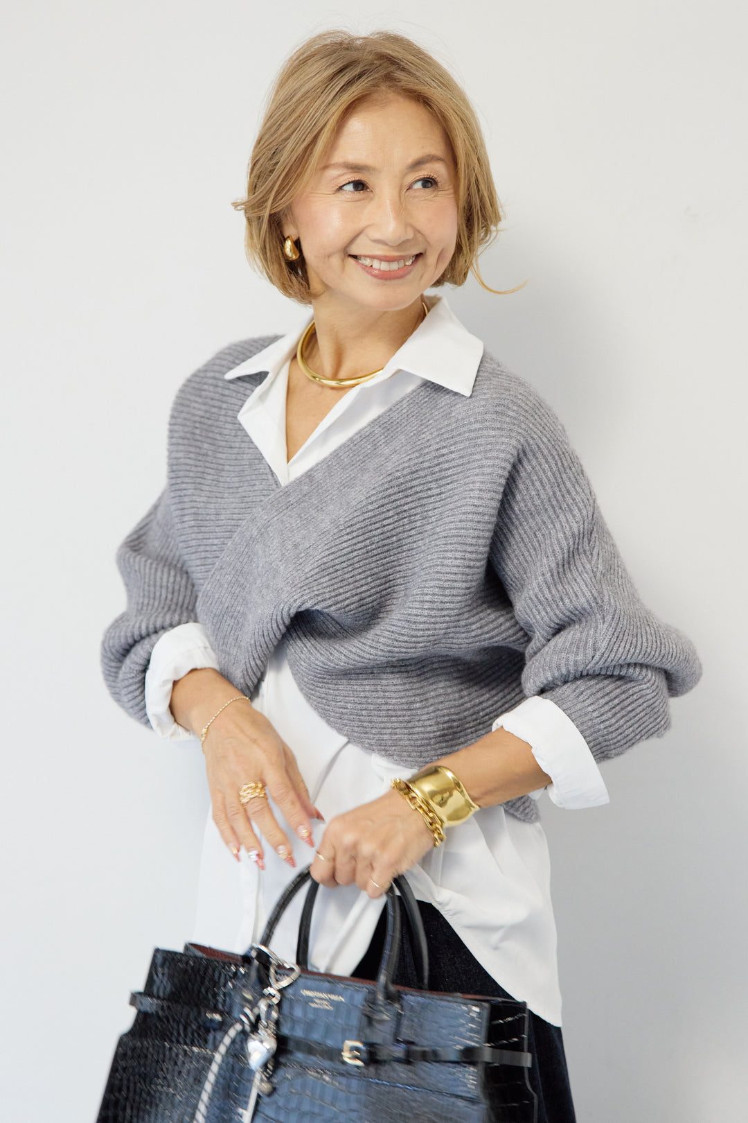 ツイストデザインニット+シャツアンサンブル