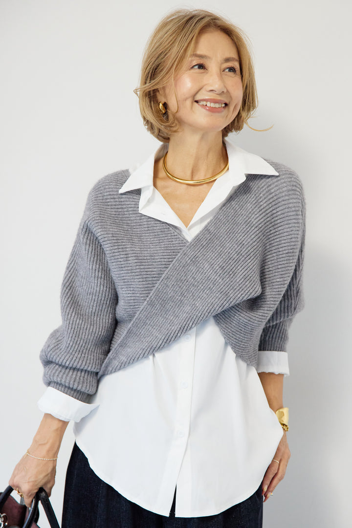 ツイストデザインニット+シャツアンサンブル