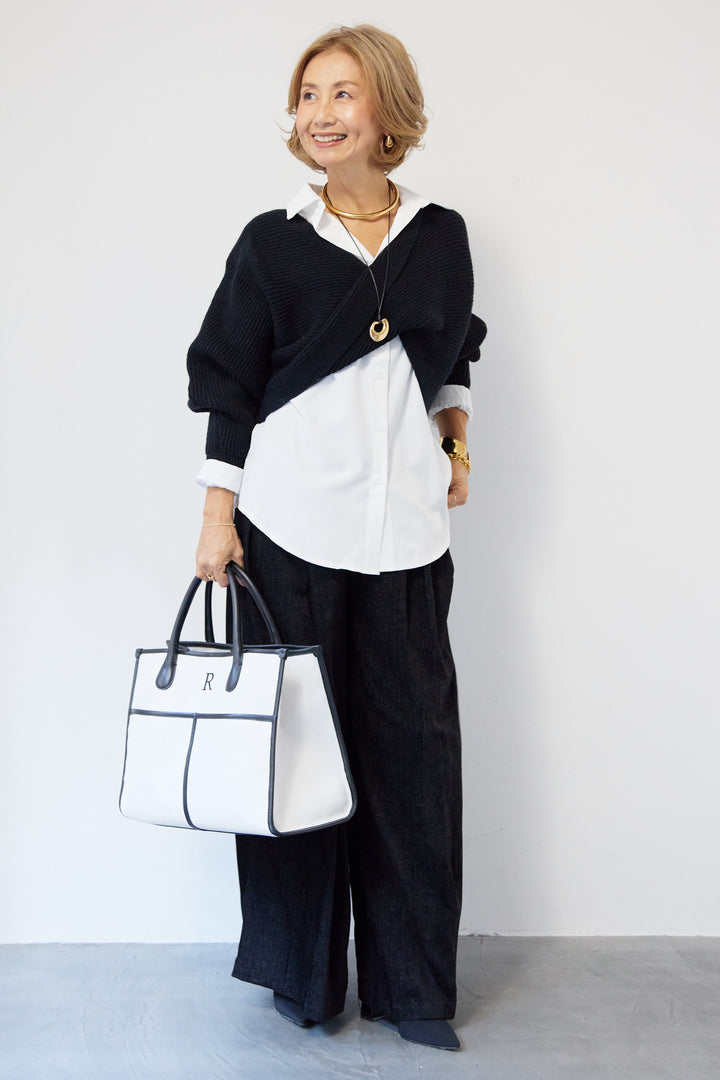 ツイストデザインニット+シャツアンサンブル