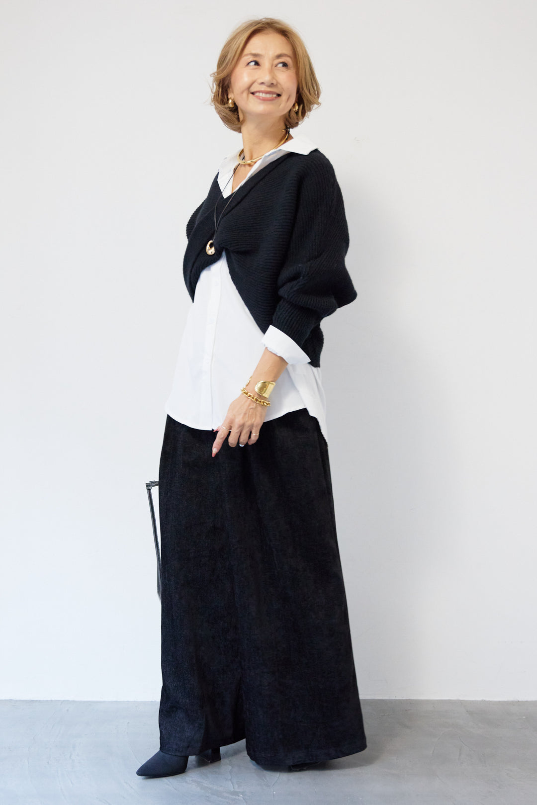 ツイストデザインニット+シャツアンサンブル