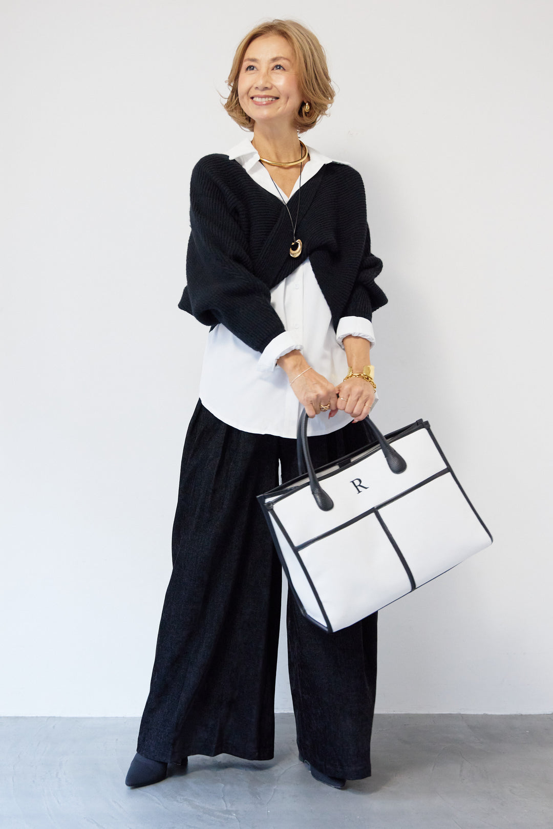 ツイストデザインニット+シャツアンサンブル