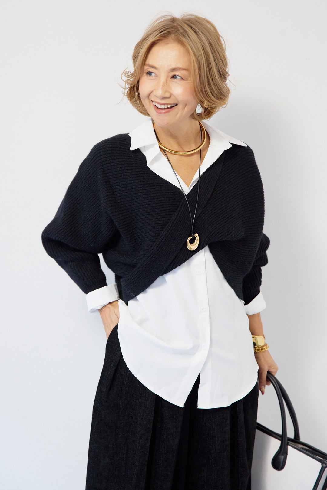 ツイストデザインニット+シャツアンサンブル