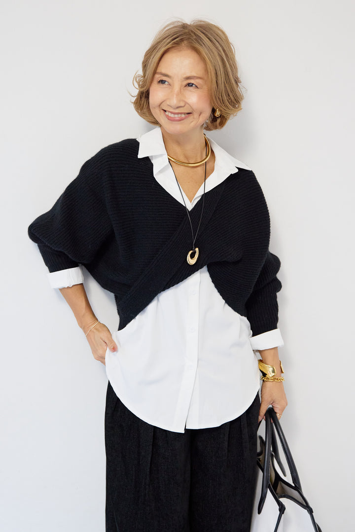 ツイストデザインニット+シャツアンサンブル