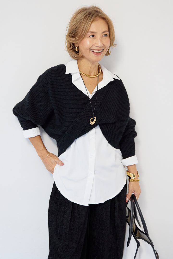 ツイストデザインニット+シャツアンサンブル