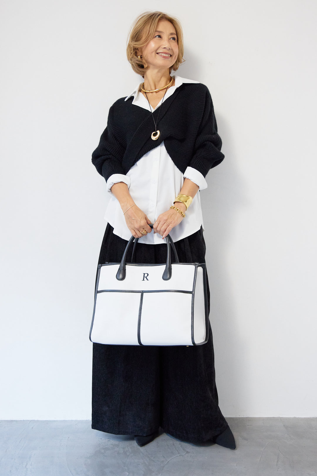 ツイストデザインニット+シャツアンサンブル